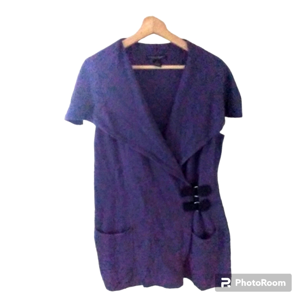 Elena Solano 100% Italian Merino Wool Wrap Vest Size M Purple Academia Cardigan